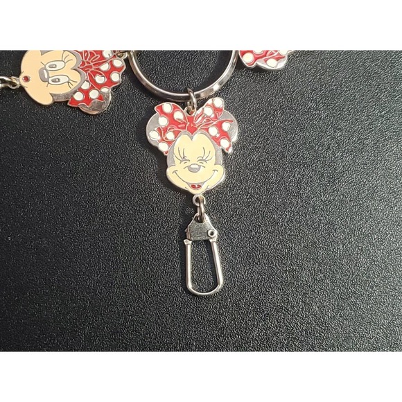Vintage Disney Lucky Minnie Mouse Keychain 3 Charm Faces Emotions Ring Clip - Picture 3 of 5